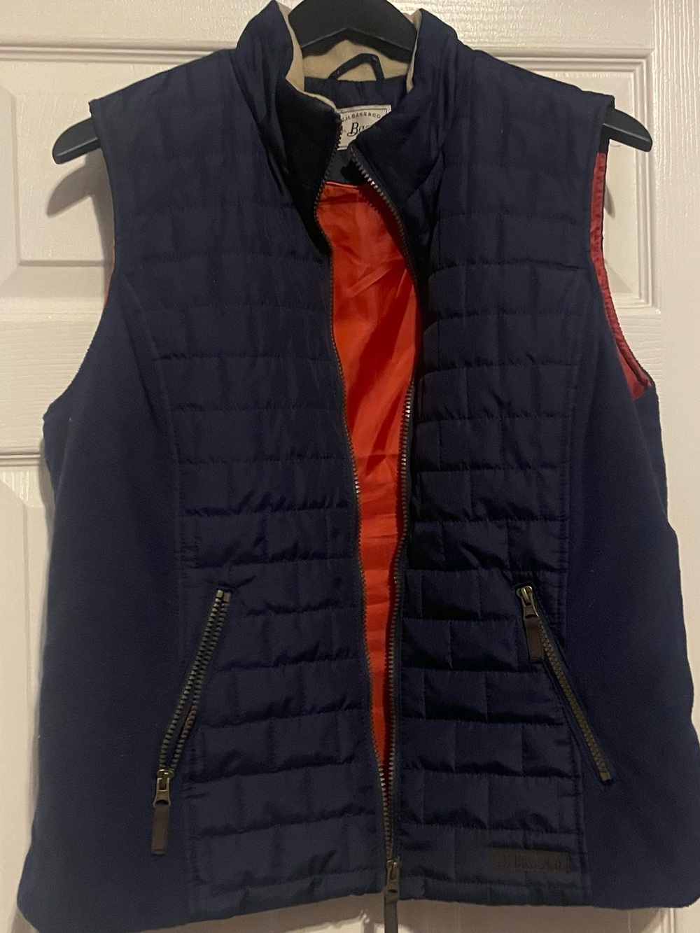 Bass Navy Shell Vest with Bright Orange Lining womens size Large